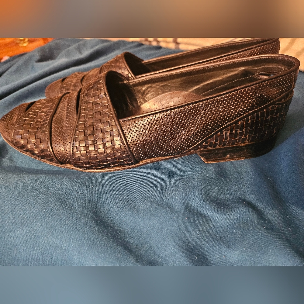 Neiman Marcus Men's Dress‎ Shoes 9.5 Black Woven Vero Cuoio Loafers